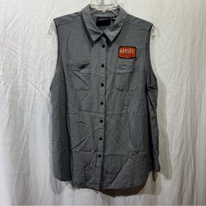 Harley-Davidson Womens Gray Sleeveless American Button-Up Biker Shirt Top Sz XL